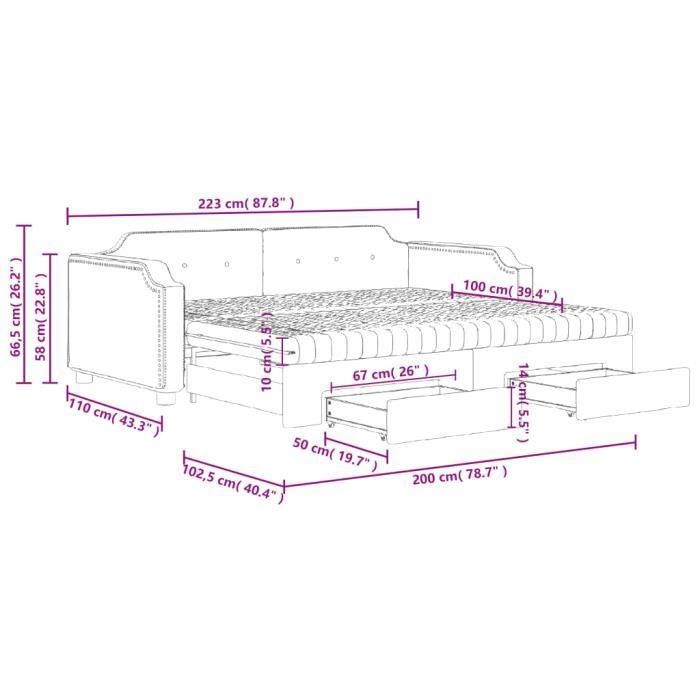 VidaXL Daybed with Trundle and Drawers Light Grey 100x200 Cm Fabric 3197693