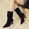 Fashion Stiletto Mid-leg Boots Autumn New Pointed Toe Suede Side Zipper Anti-slip Wear-resistant Heel Single Boots