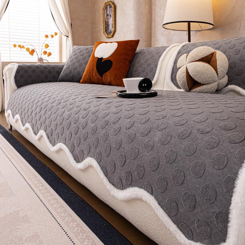 Plush Sofa Cushion French Autumn and Winter New Style Thick Cushion Premium Feeling Fixed Non Slip One-piece Cover Cloth Towel