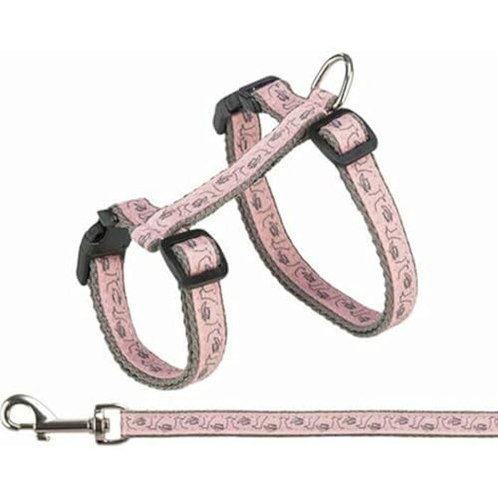 Harnais pour chat - TRIXIE - Kattentuig - Gris/Rose - Taille unique - Nylon 120 CM
