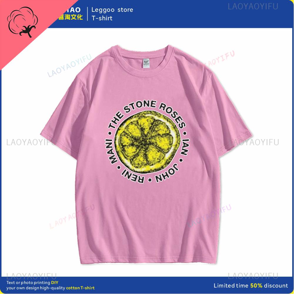 Human stone rose lemon name printed pattern fashion Harajuku trend Street wear Unisex and women universal short-sleeved T-shirt Unisex