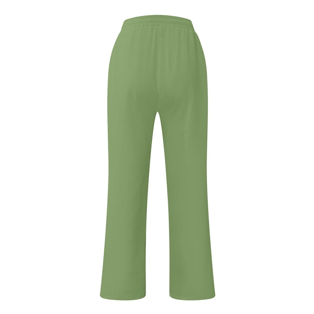 Men's Loose Casual Color Cotton Linen Trousers Elastic Tie Printed Straight Pants