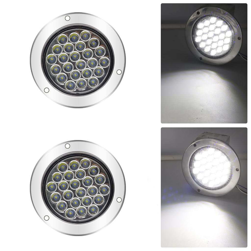 White Round LED Trailer Tail Light Kit 24 LED Stop Brake Turn Reverse Trailer Lights for RV Truck (White)