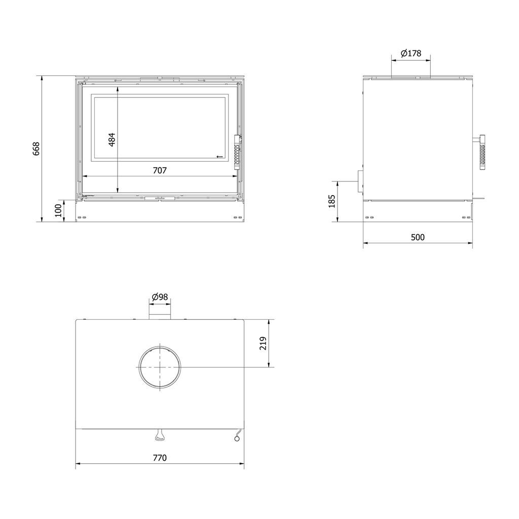 Wood Burning Steel Stove KRATKI KARI 80 Ø 180 12 kW Black Thermotec Self Closing Door