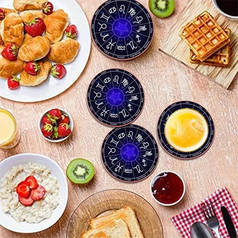 6PC Constellation Design Coffee Hot Drink Anti slip Cup Mat Table Mat Coffee Desktop Protection Kitchen Home Accessories