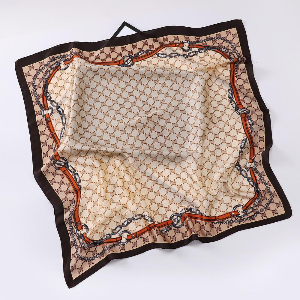 New Spring Travel 70 Small Silk Scarf Imitation Silk Square Scarf Women's Fashion Chain Small Scarf High Grade Scarf