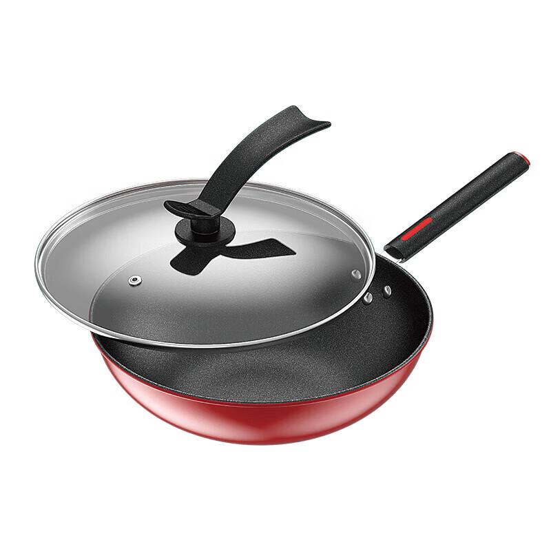 EFULLOT 32cm Cast Iron Non-stick Wok Frying Pan