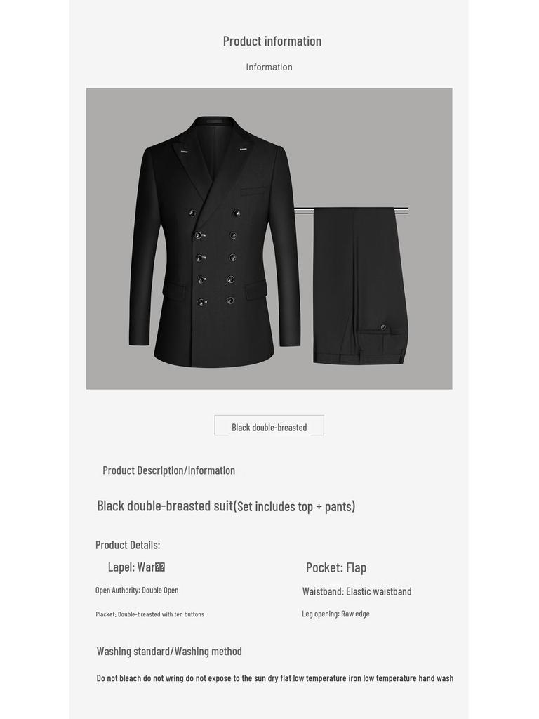 Men's Slim Fit Double-Breasted Blazer Set: Professional, Business Casual Fashion in Dark Blue, Black, and Grey