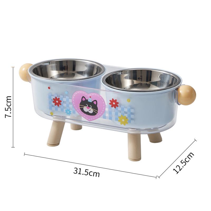 Stainless Steel Elevated Anti-Slip Double Pet Bowl with Cervical Protection