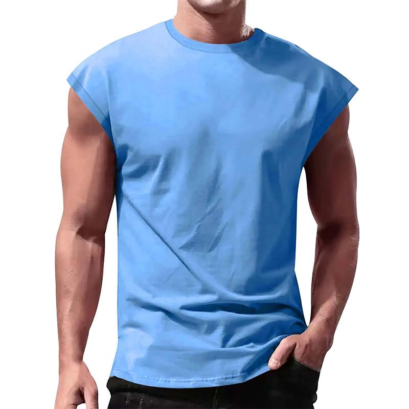 T-shirt décontracté à manches courtes rondes sans manches respirant pour hommes - Débardeur de sport d'été basique