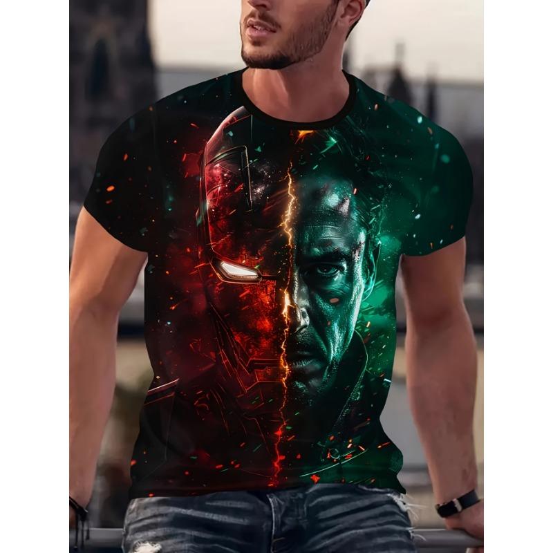Marvel Iron Man Pattern Men s T-shirt Summer 3D Printed Superhero Anime T-shirt 5XL