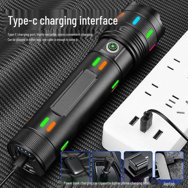 Waterproof High-Power White Aurora Flashlight with Multi-functional Emergency Telescopic Zoom for Outdoor Use