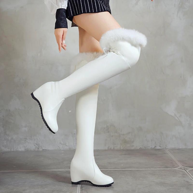 Autumn Winter Women Over The Knee Boots Fur Women Boots Platform Lnternal Increase High Heels Ladies Thigh High Boots 33-44