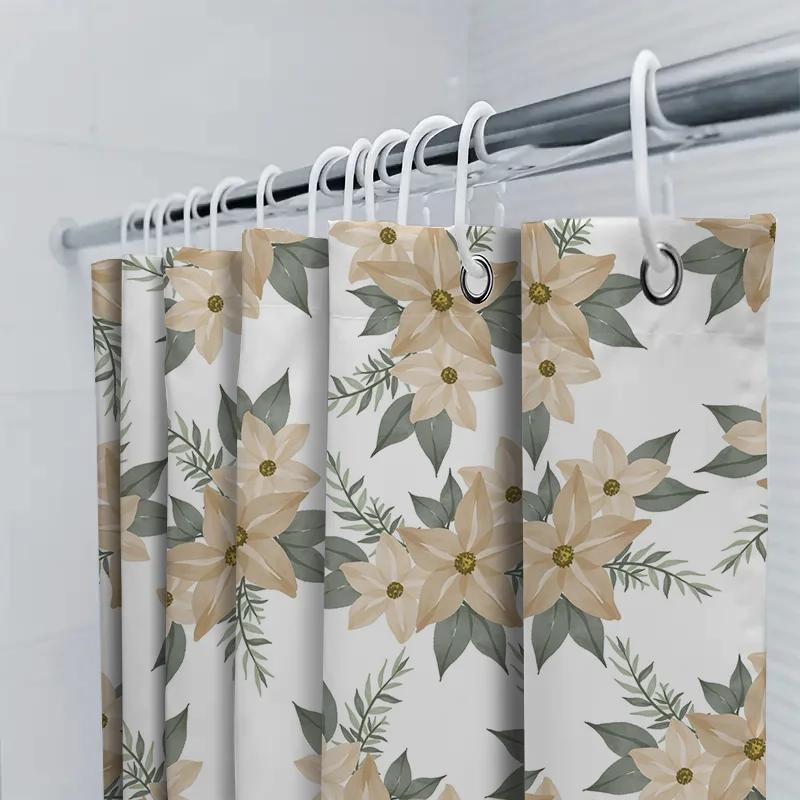 Modern Floral Print Shower Curtain Waterproof Bath Decor Peachy Pink White Green 180X274Cm Flower Pattern Shower Curtains Home D