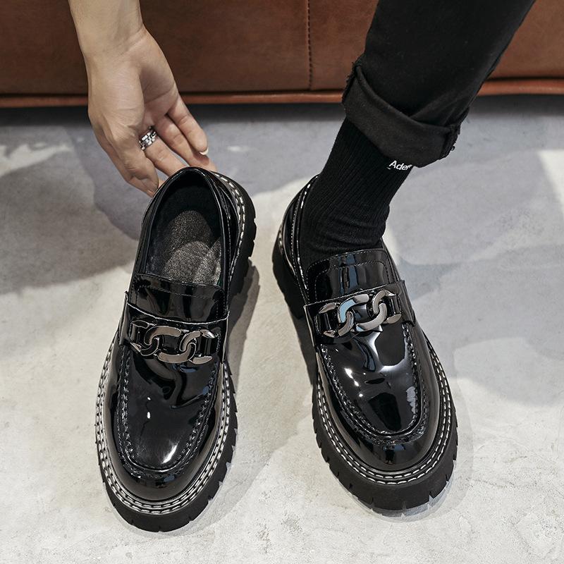 men fashion patent leather shoes slip-on driving shoe wedding party dress black trendy platform loafers  designer footwear