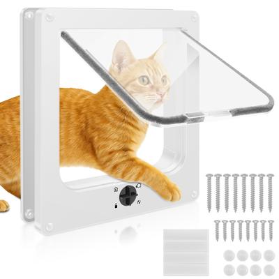 Cat Door 4 Way Locking Interior In&out Pet Hole for Cat Up To 20 Lbs Flap Door Cat Puppy Transparent Weather Proof Safety Gate