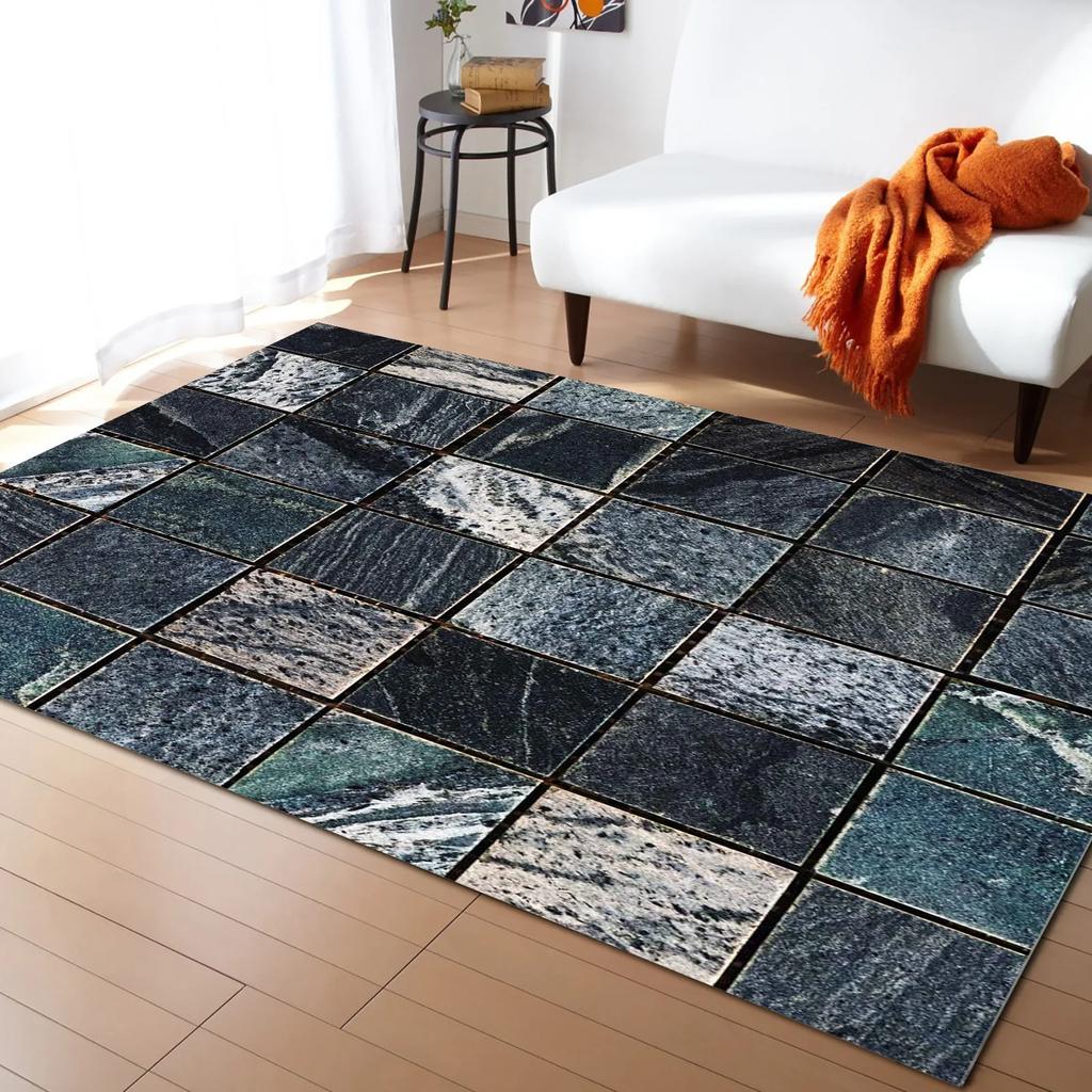 Turquoise Marble Lattice Textured Carpets for Living Room Household Bedside Rug Sofa and Coffee Table Blanket Office Floor Mats