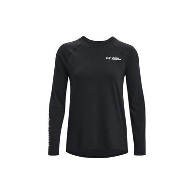 FW22 Jednolity T-shirt z nadrukiem logo, z okrągłym dekoltem, z długim rękawem, Damskie Topy, Czarny 1374188-001