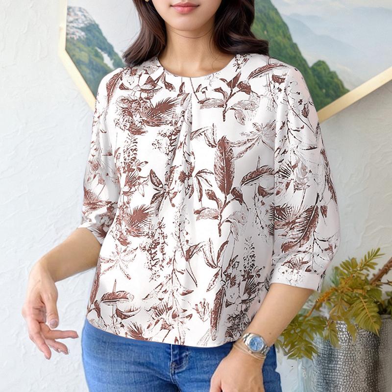 ZANZEA Women Casual Round Neck 3/4 Sleeve Loose Print Blouse
