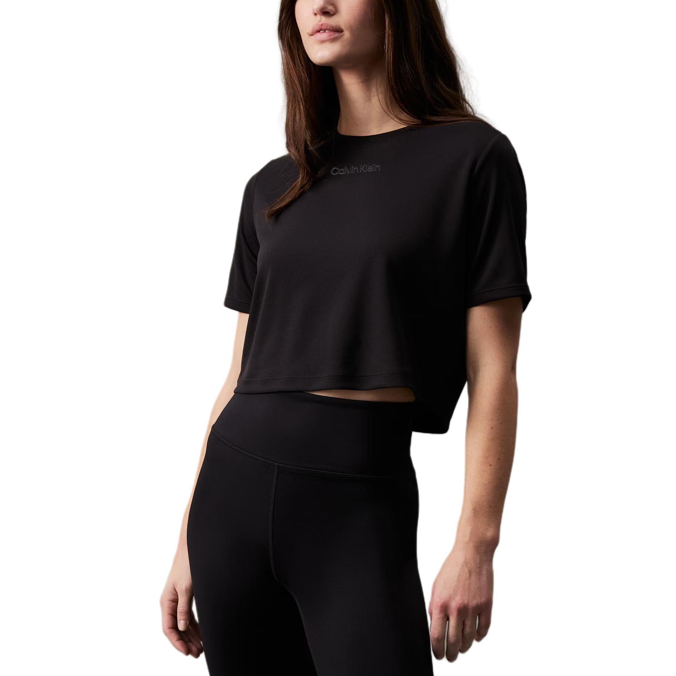 

Calvin Klein Round Neck Short Sleeve Pullover Solid Color Comfortable T-Shirt Women tops Black GWS4K204-001 XS