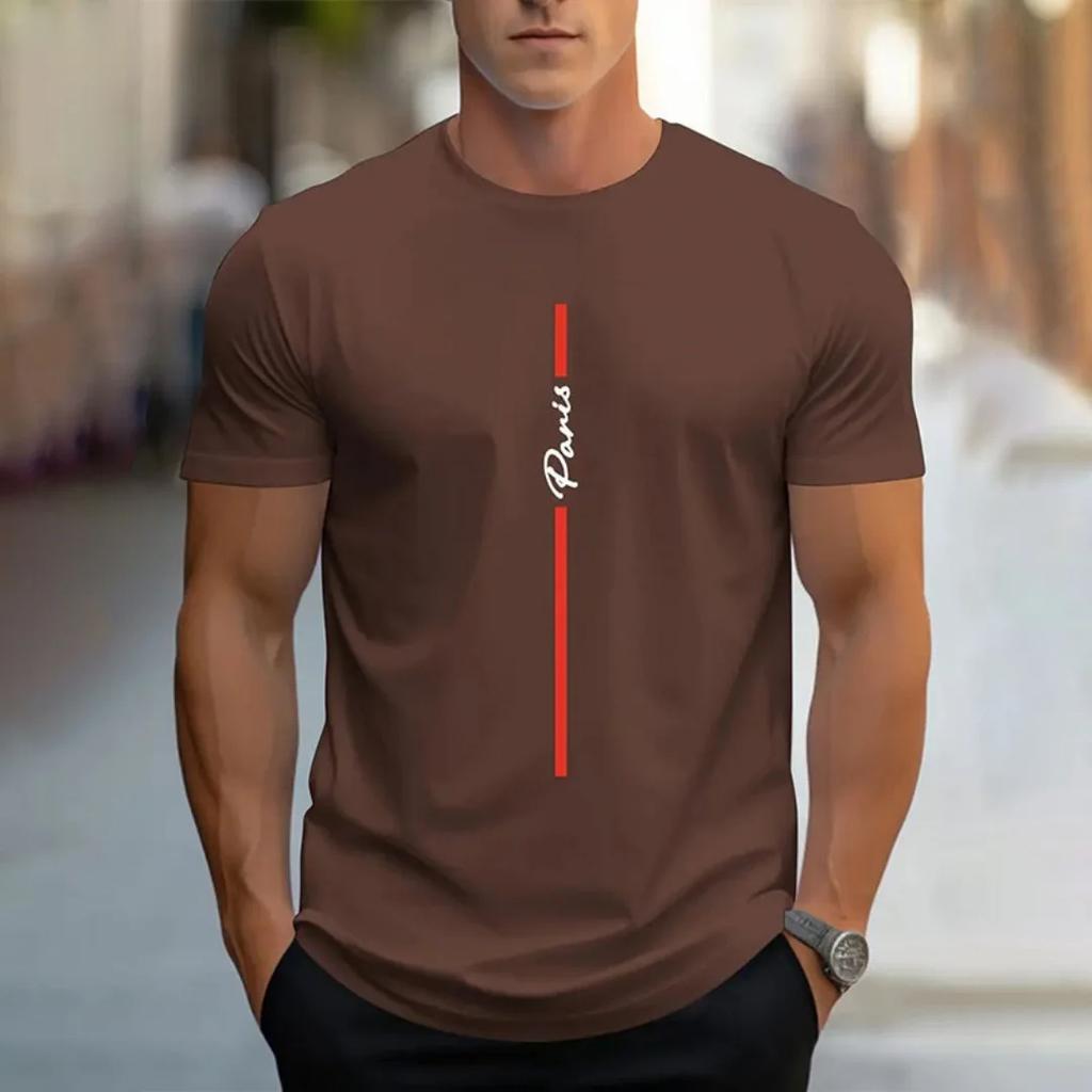 Summer Casual Loose PARI Letter Pattern Printed T-shirts Round Neck Short Sleeved Men's T-shirts