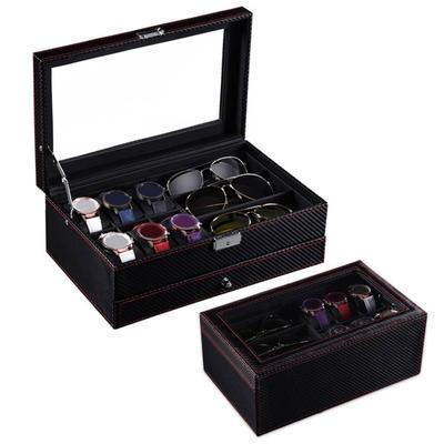 Watch Box Sunglasses Organizer Large Capacity Multiple Compartments Window Design Watch Holder Stand Storage Case with Drawer