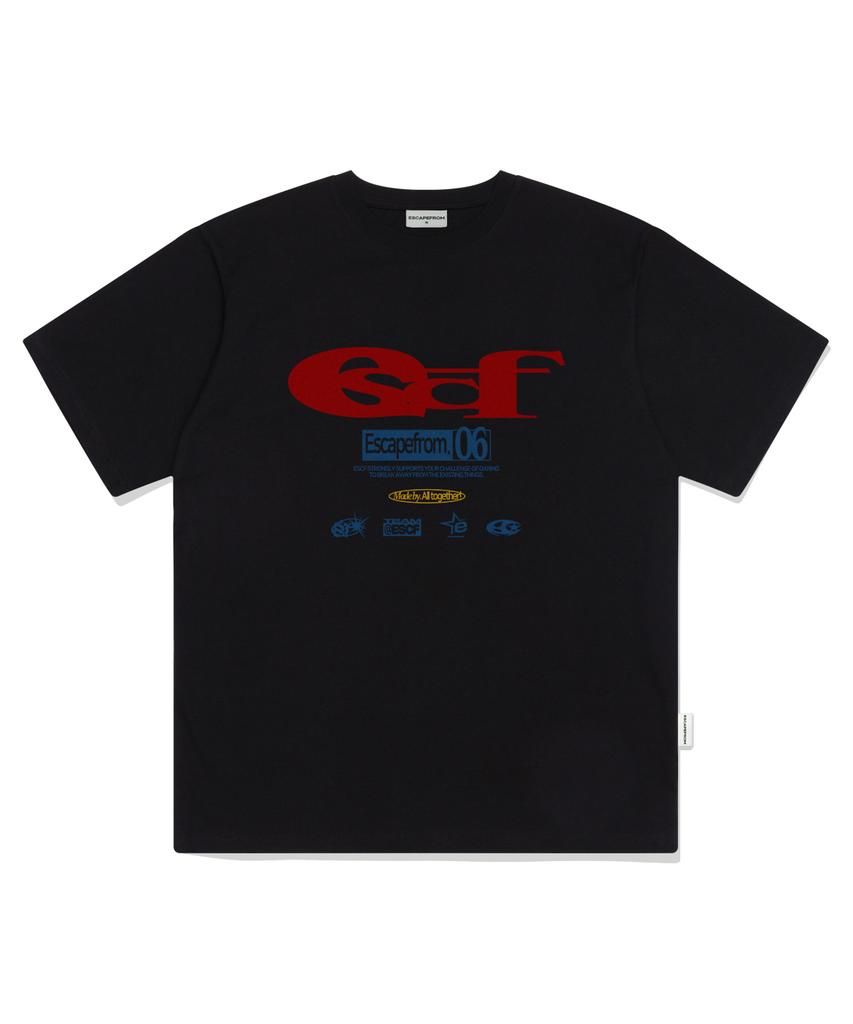 ESCAPEFROM Escf Logo Collage Print Oversized Short Sleeve T-Shirt Black