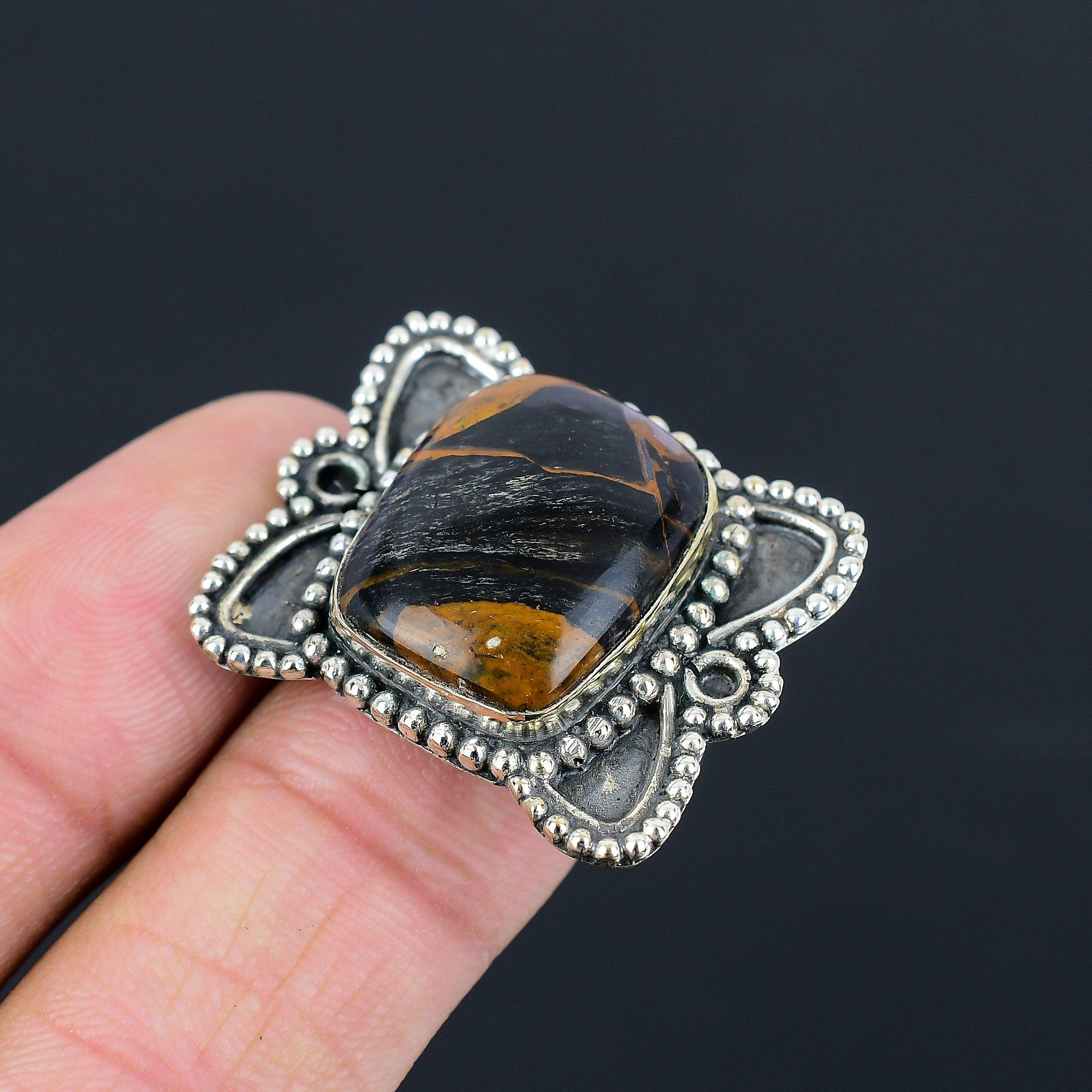 925 Silver Petrified Wood Jasper Gemstone Promise Root Chakra Wife Ring Jewelry 9