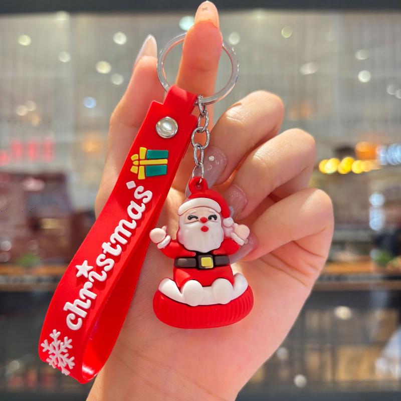 2Pcs Cartoon Cute Santa Claus Tree Keychain Christmas Party Decoration Bag Ornaments Car Key Pendant Exquisite Small Gift