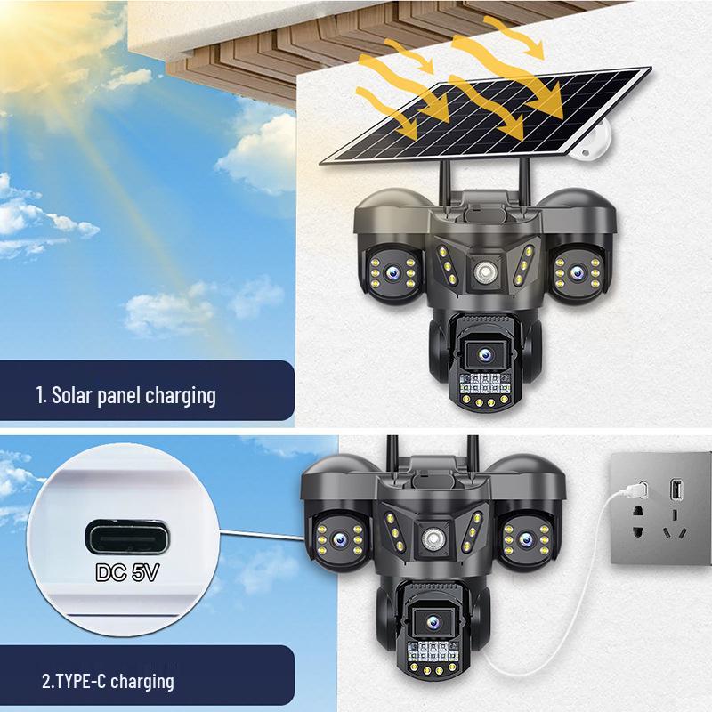 4G Panoramic Solar-Powered Outdoor Camera with Night Vision, Waterproof, and All-Day Recording