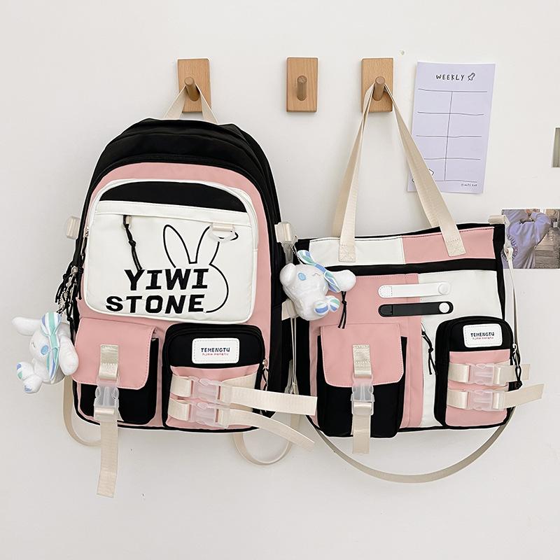 Cute versatile color matching schoolbag backpack new campus contrasting color middle and high school students large-capacity backpack