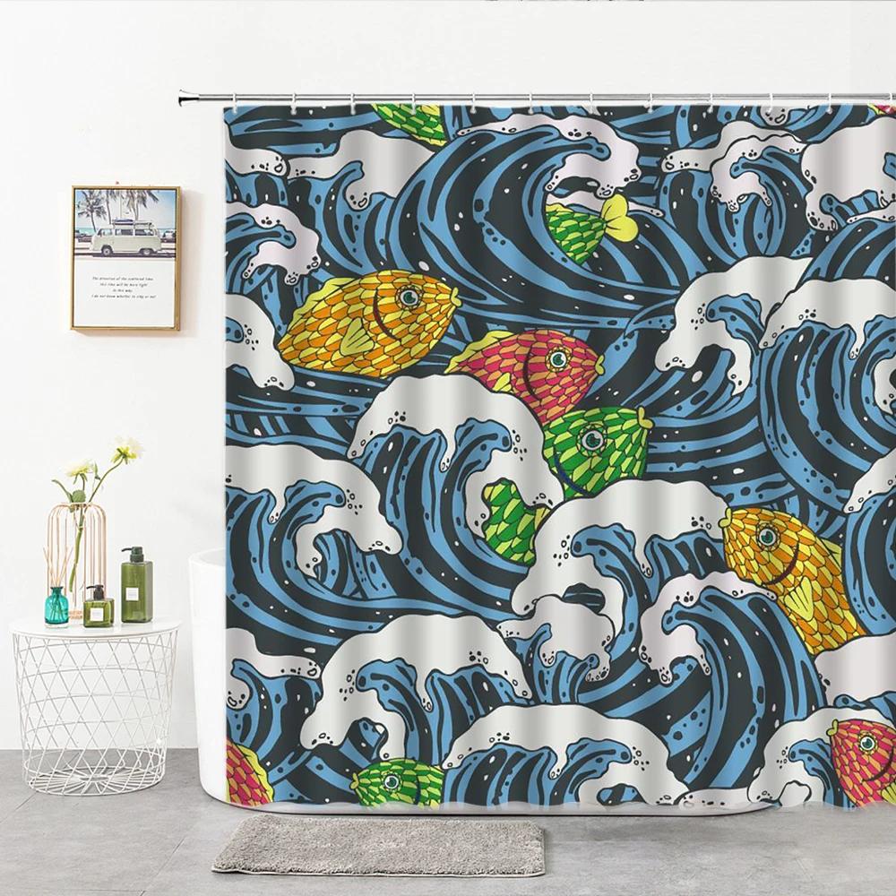 Jellyfish Shower Curtain Cute Funny and Beautiful Watercolor Ocean Wild Creature Printed Bathroom Curtain Home Decor with Hook