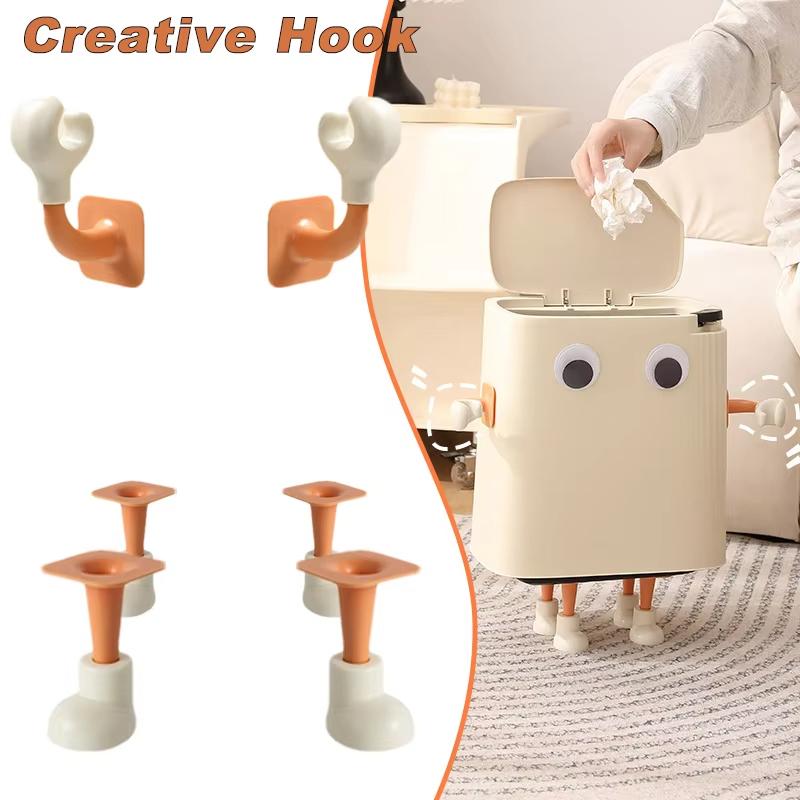 Creativity Hook Self-Adhesive Box Decorative Hook Holder Set Cute Cartoon Hand Foot Shape Hooks for Tissue Box Trash Can Stand