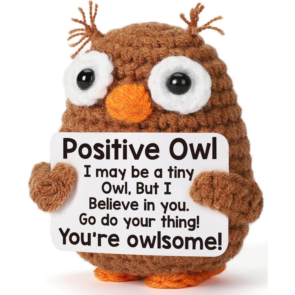 Funny Crochet Positive Inspirational Emotional Support Owl Doll Home Room Decoration Handmade Knitted Owl Desktop Ornament Gift