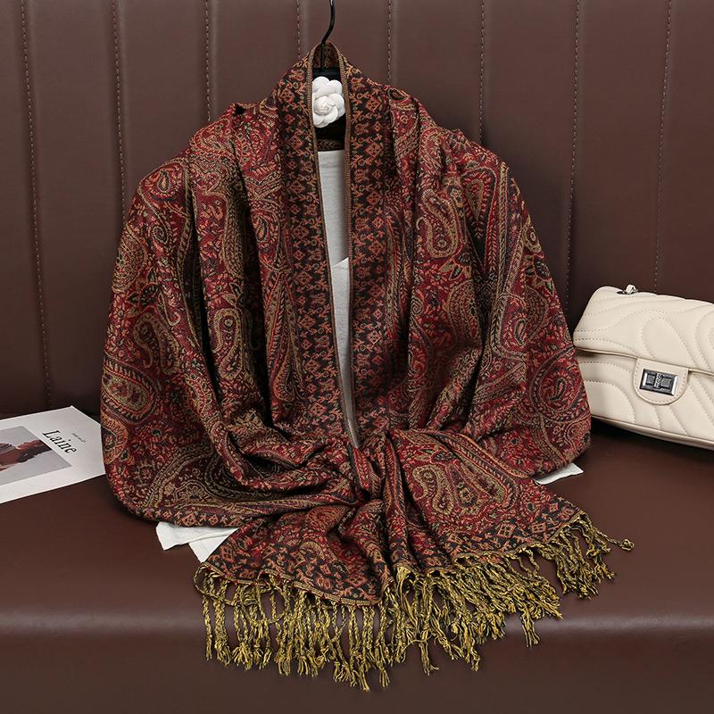 [T792] Luxury Fashion Bohemian Paisley Designer Thick Ethnic Style Jacquard Scarf Women Muslim Hijab Tassel Shawl Wrap Pashmina