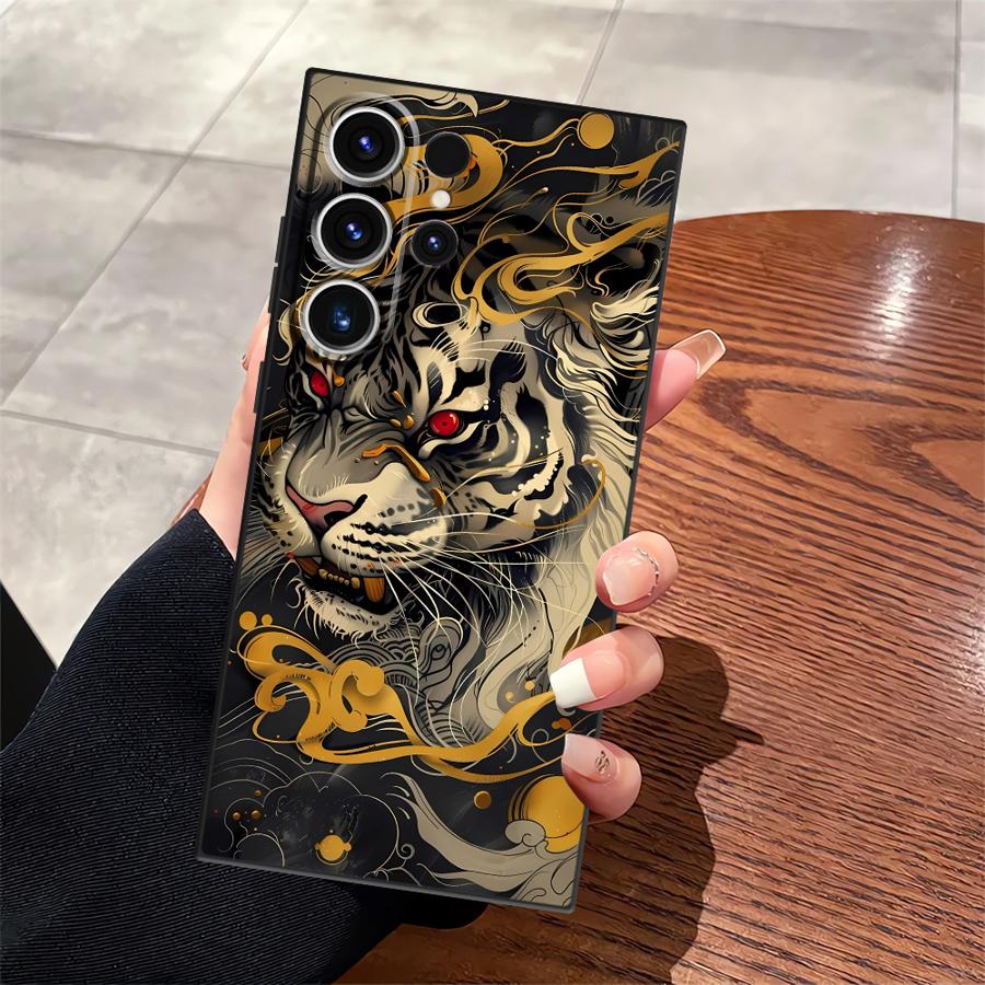 Luxury Fashion Fierce White Tiger Black Soft Phone Cover Case for Samsung Galaxy S20 S21 FE S25 Edge S24 Plus S23 Ultra