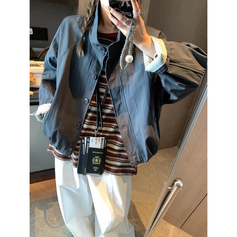 

Moqie Korean Casual Stand-Up Collar Slimming Short Trench Coat MQ0804 Large серый