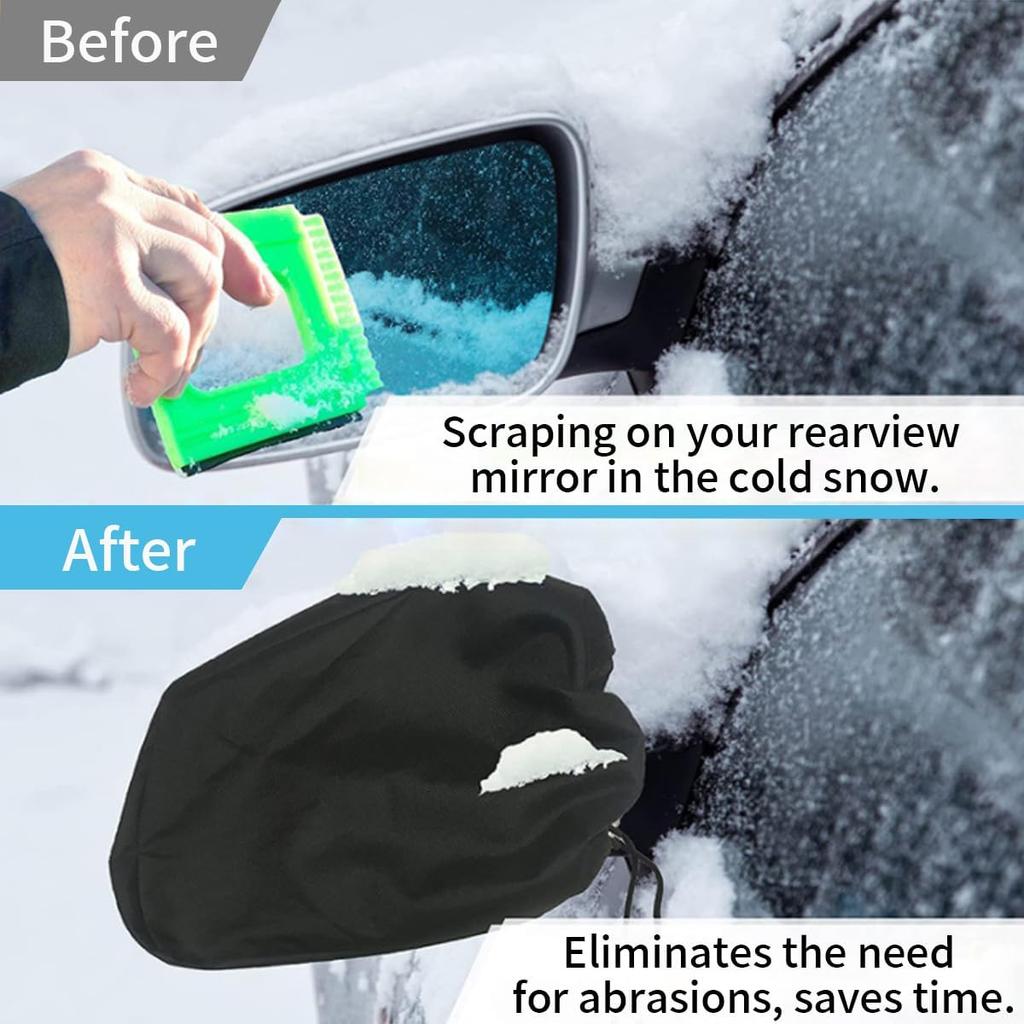 2PCS Car Side Mirror Covers - Waterproof Snow Mirror Cover Protects from Ice Snow Frost Dew Rain Bird Poop - Silver Coated Rearview Protection Cover