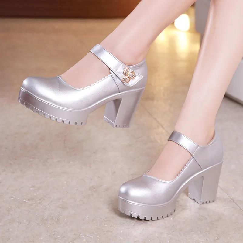 5 8 10cm Small Size 32-43 Shallow Med Block Heels Mary Janes Wedding Shoes Bride Fall 2025 Thick Bottom Platform Pumps Model Mom