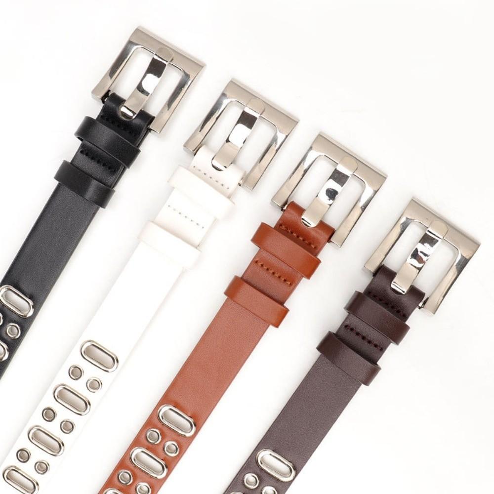 Zinc Zinc Alloy Buckle PU Leather Waistband Vintage Unisex Belt Fashion Oval Multihole Belt  Streetwear