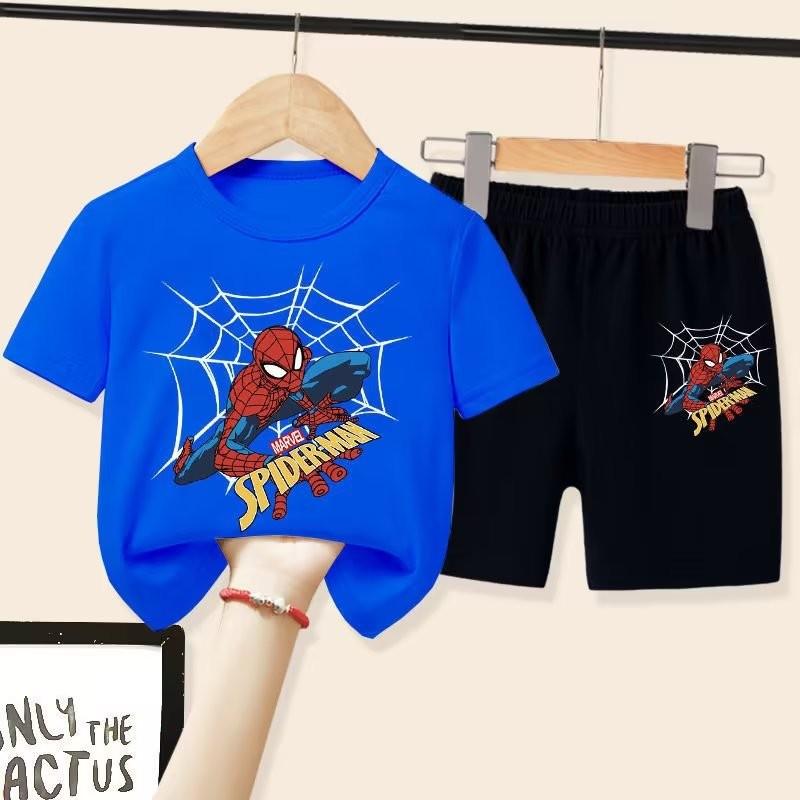 

Spider Man themed two-piece summer boy set: printed T-shirt and matching shorts 140