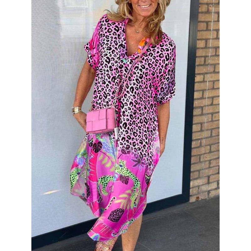 IHUASU Dámská móda léto jaro ležérní šaty s krátkým rukávem a výstřihem do V