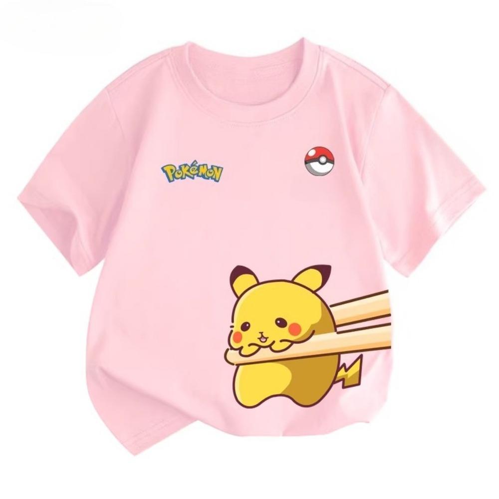 Potdemiel Estate Nuova T-shirt in Puro Cotone con Stampa Pikachu per Bambini, Ragazzi e Ragazze, T-shirt per Bambini Comoda e Traspirante