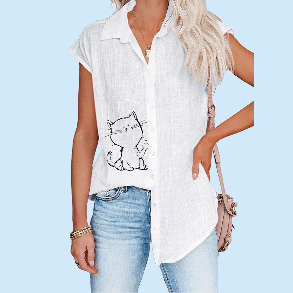 Frauen Casual Print T-shirt Sommer Mode Dünne Top Plus Größe Strickjacke Kurzarm Blusen