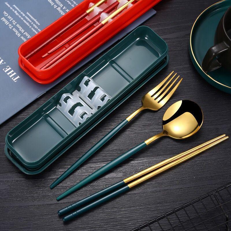 Children Portable Tableware Picnic Cutlery Set Korean Dinnerware Coffee Spoon Chopsticks With Box Stainless Steel Kitchen Utensi