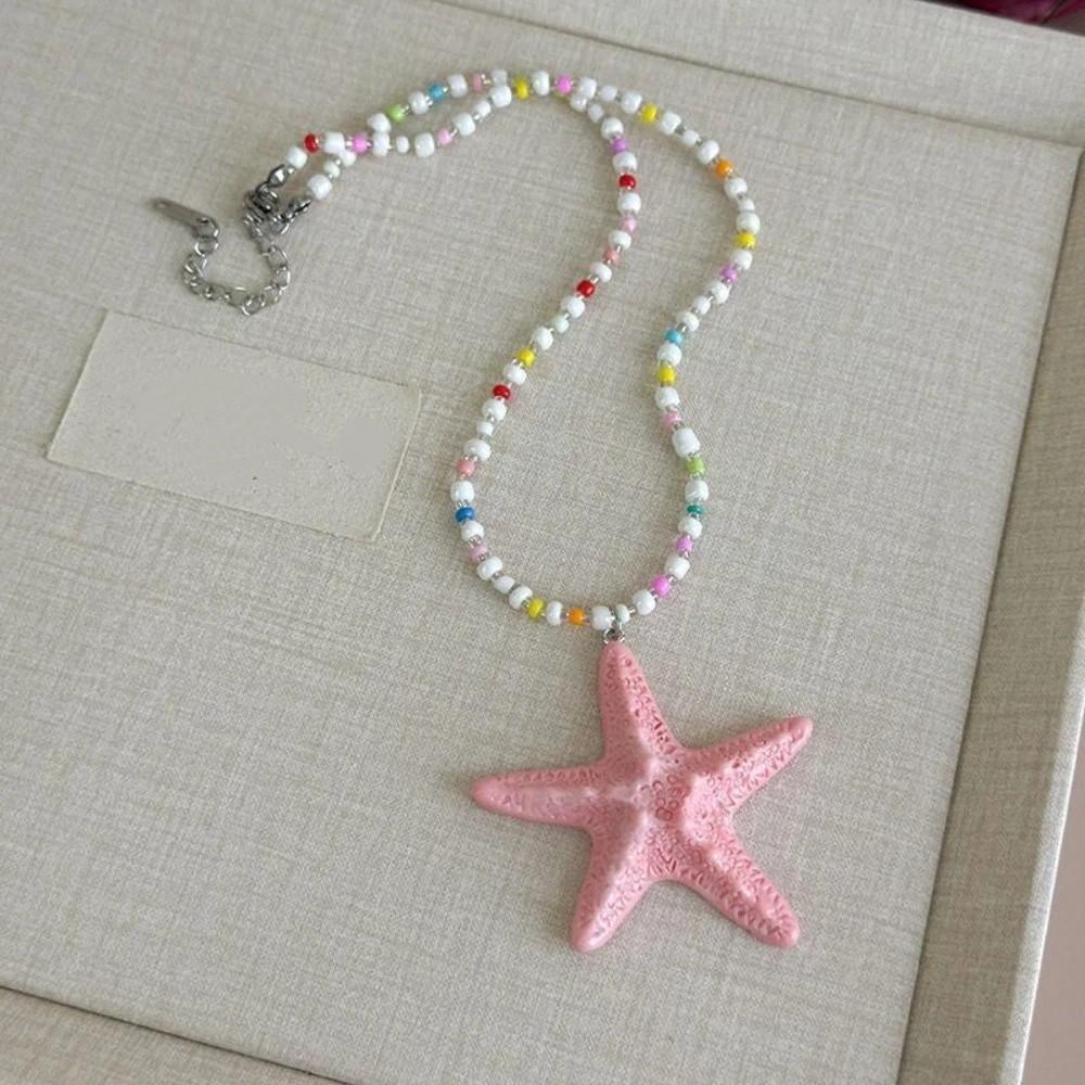 Dopamine Bead Starfish Necklace Beach Surfer Summer Clavicle Chain Fashion Starfish Choker  Summer