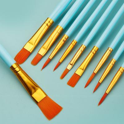 10Pcs Artist Paint Brushes with Long Handle Soft Bristles Strong Absorbency Watercolor Round Pointed Multifunction Artists Paint Brush Set