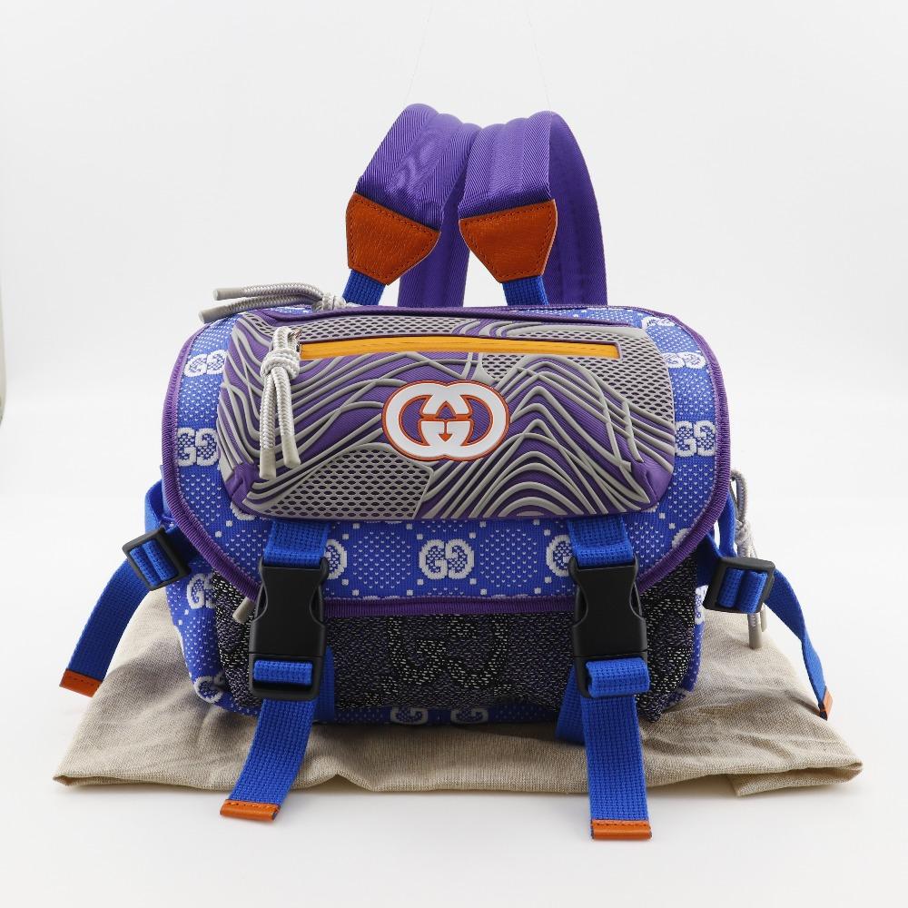 GUCCI GG small bag Backpack Daypack 752100 2WAY waist bag Blue / purple Nylon unisex Used