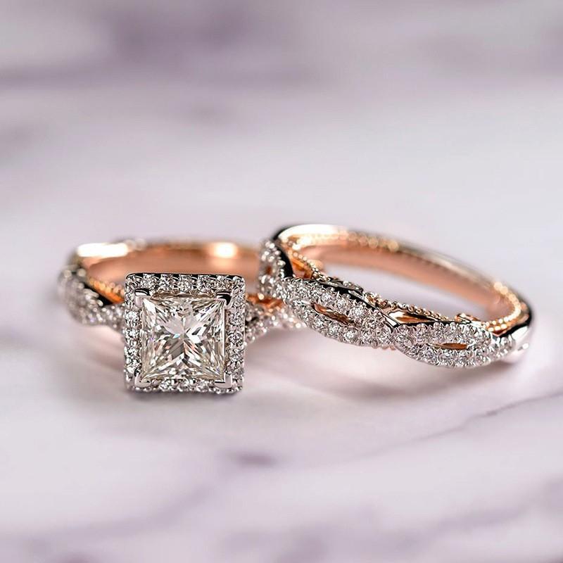 

Popular rose gold three-piece ring with diamonds, zircon full of diamonds, women s ring and men s ring color separation shine European and American no. 5