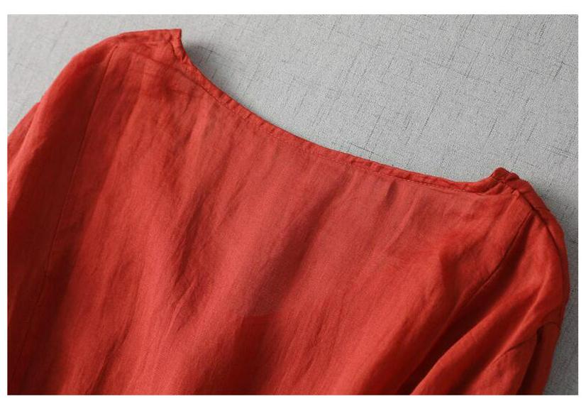 2023 Summer Retro Women's Plus Size Cotton Linen Dress with Hollow Design and Loose Waist